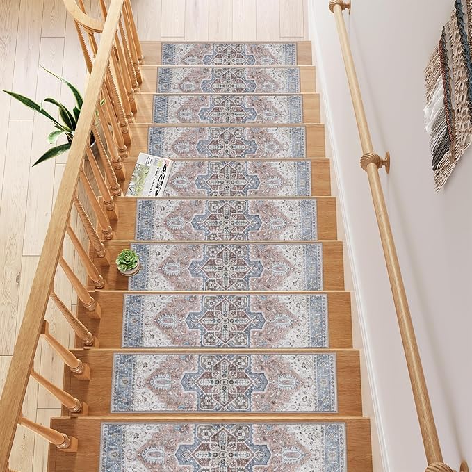 OJIA Non-Slip Stair Treads for Wooden Steps 30"x8" Indoor Stair Runner 15PCS Residue-Free Rubber Backed Carpet Stair Treads Staircase Step Treads Stair Rugs Mats for Kids and Dogs, Beige