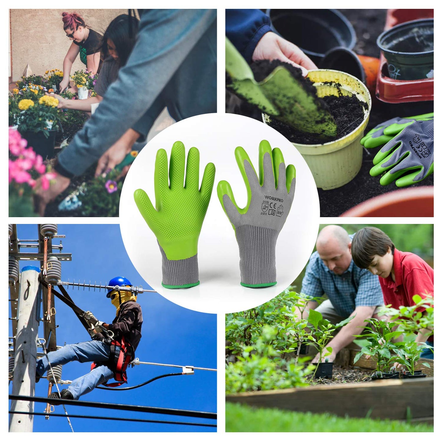 WORKPRO 6 Pairs Garden Gloves, Work Glove with Eco Latex Palm Coated, Gardening Glove, Working Gloves for Weeding, Digging, Raking, and Pruning (Large)