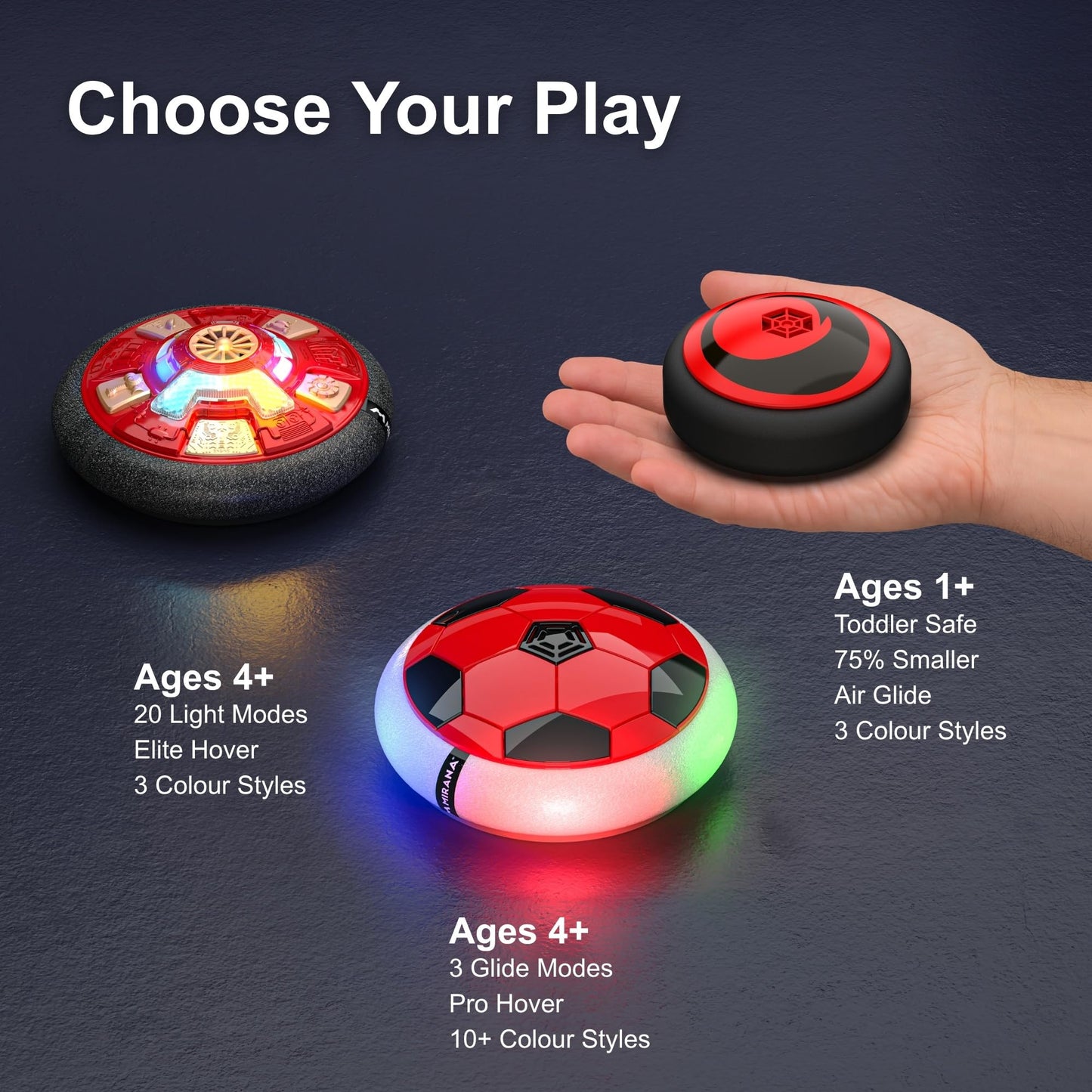 Mirana USB Rechargeable Battery Powered Hover Football Indoor Floating Hoverball Soccer Air Football Pro Original Made in India Fun Toy for Boys and Kids (Red)