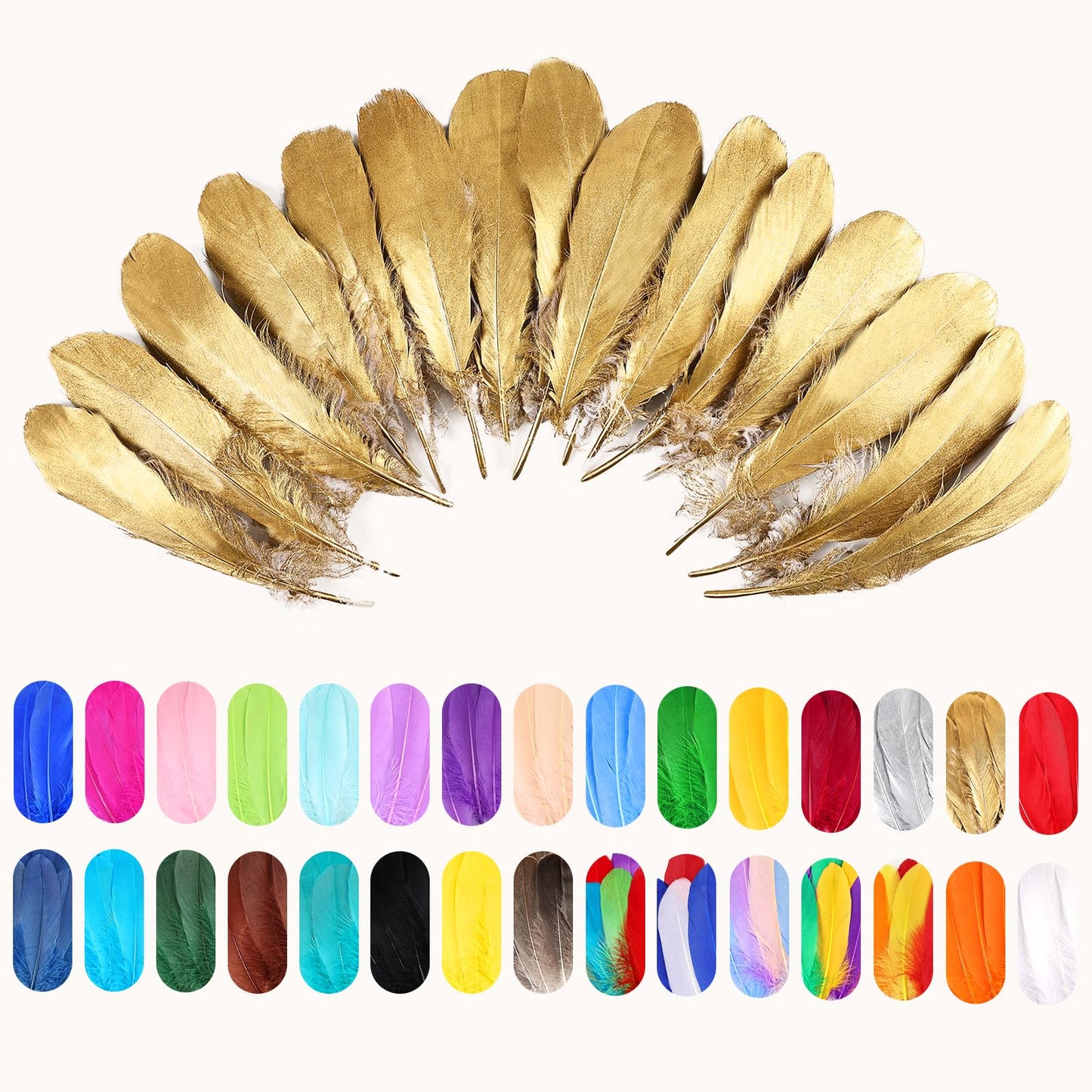 FeelfunFeather 120pcs Gold Goose Feathers 6-8 Inch 15-20cm Decorative Natural Goose Nagoire Feather Bulk for DIY Crafts Cosplay Wedding Party Christmas Halloween Home Decoration