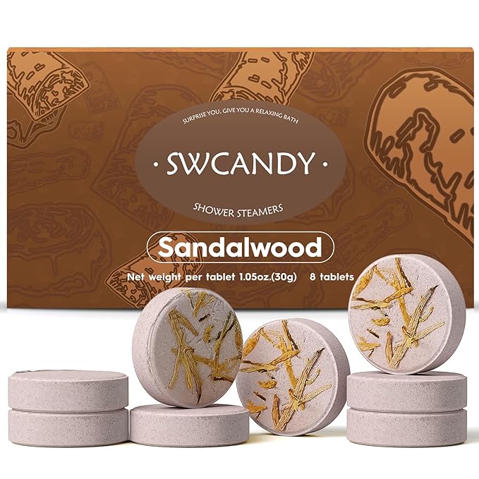Shower Steamers Aromatherapy Birthday Gifts for Women Travel Essentials, 8 Pcs Sandalwood, Bath Bombs Shower Bombs with Natural Essential Oils, Relaxation Home SPA