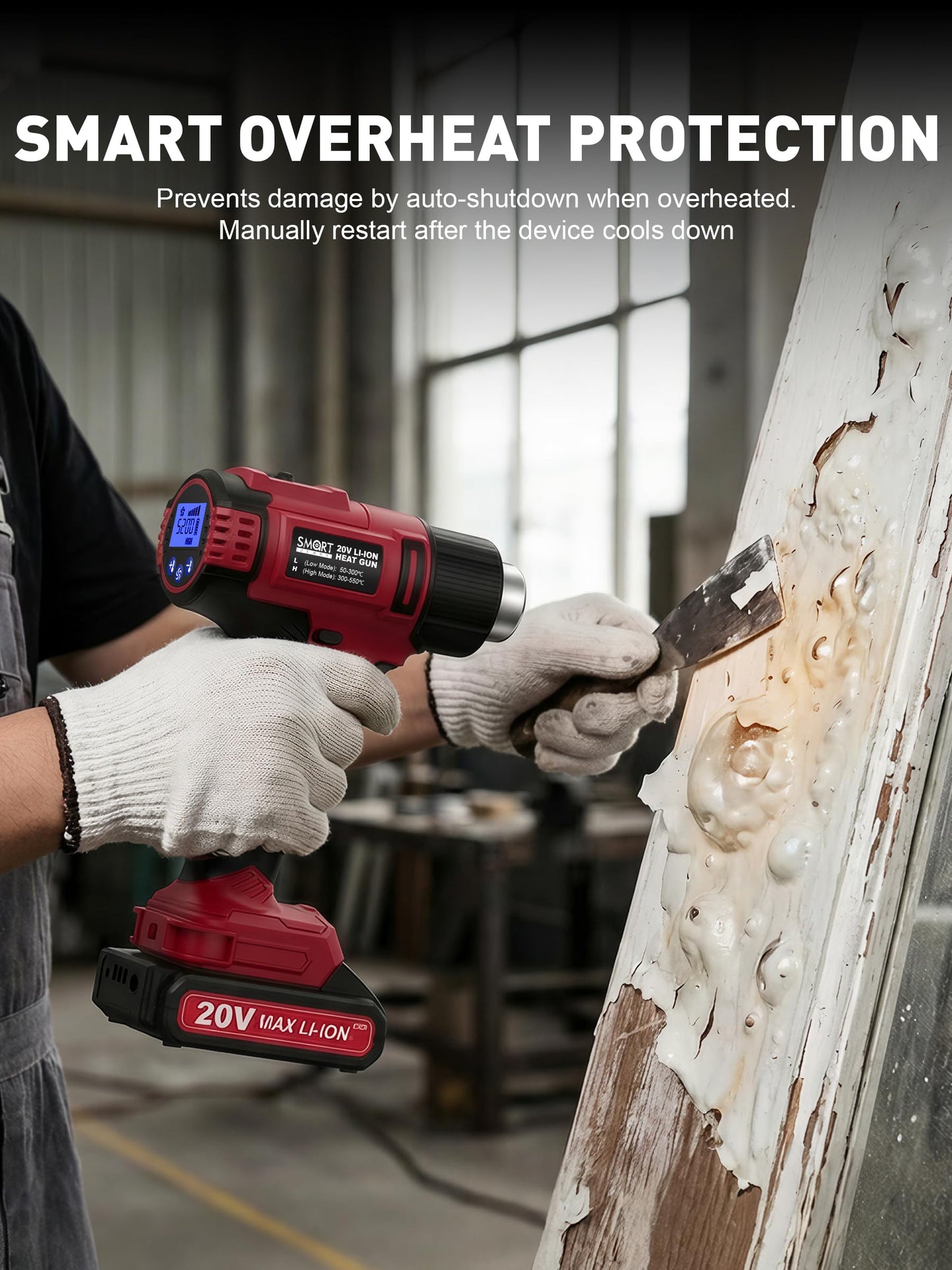 SMART JERRY - Cordless Heat Gun | Portable Heat Gun for Vinyl Wrap, Resin, Crafting, Shrink Tubing & Candle Making | Battery Powered Heat Gun Kit w/ 5 Nozzles (20V Li-ion Battery Included)