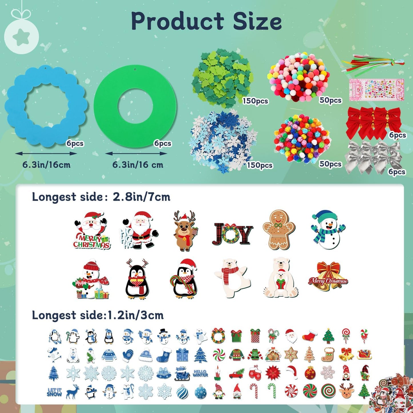 BOARDFEB 12 Sets Christmas Crafts Kits DIY Christmas Foam Wreath Crafts Winter Ornaments for Snowman Santa Penguin Snowflake Foam Stickers Xmas Holiday Home Classroom Activities Decoration