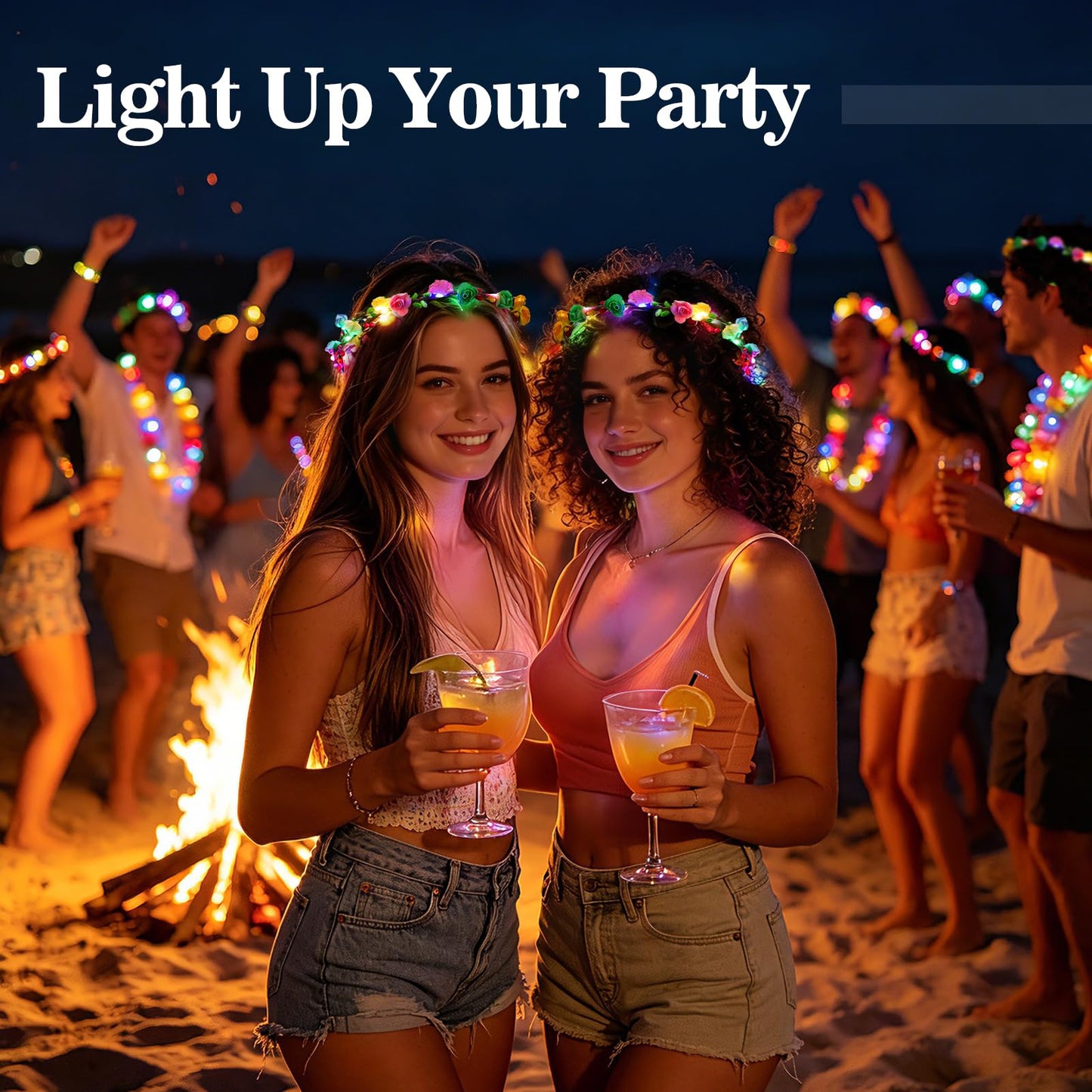 20 Pcs LED Flower Crowns Headbands - Light Up Headband for Women, Garlands Glowing Floral Wreath Crowns for Wedding Beach Party Birthday Cosplay Gifts