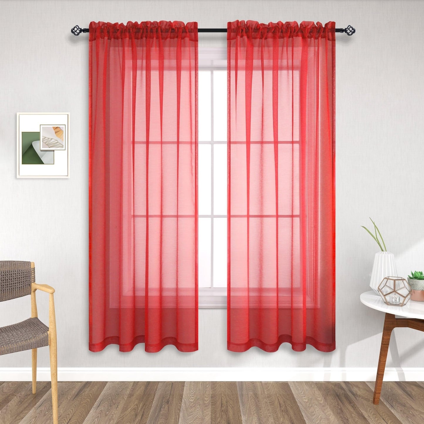 Christmas Decor Red Curtains 63 Inch Length For Boys Room 2 Panels Set Rod Pocket Sheer Curtains For Kitchen Kids Bedroom 52X63