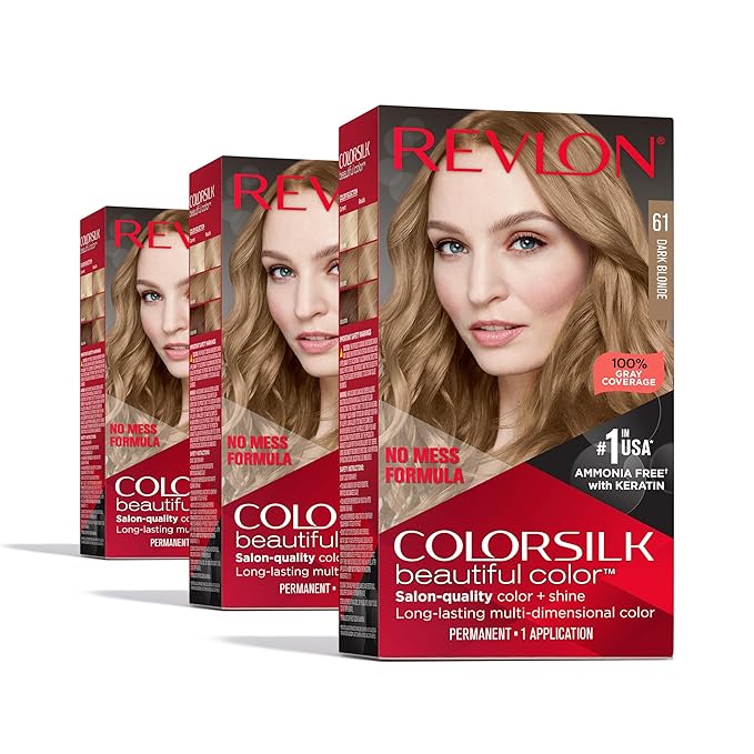 Revlon Colorsilk Beautiful Color Permanent Hair Color, (OLD VERSION) 61 Dark Blonde (Pack of 3)