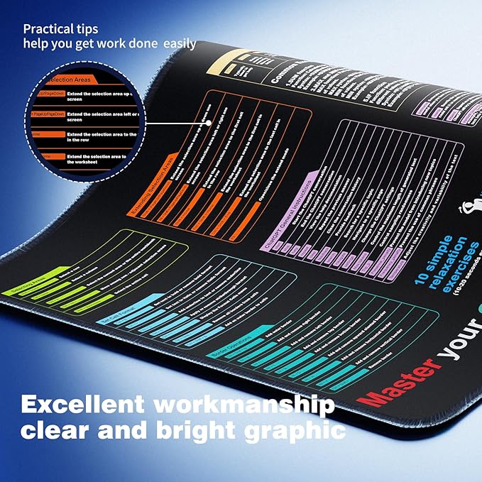 Excel Cheat Sheet Desk pad—Contains 9 Major Excel Function modules|Large XXL Size（35.45 * 15.75 inch）|Desk mat for Keyboard and Mouse|Work、Study、Gaming Mouse pad|Waterproof、Anti-Slip Large Mouse