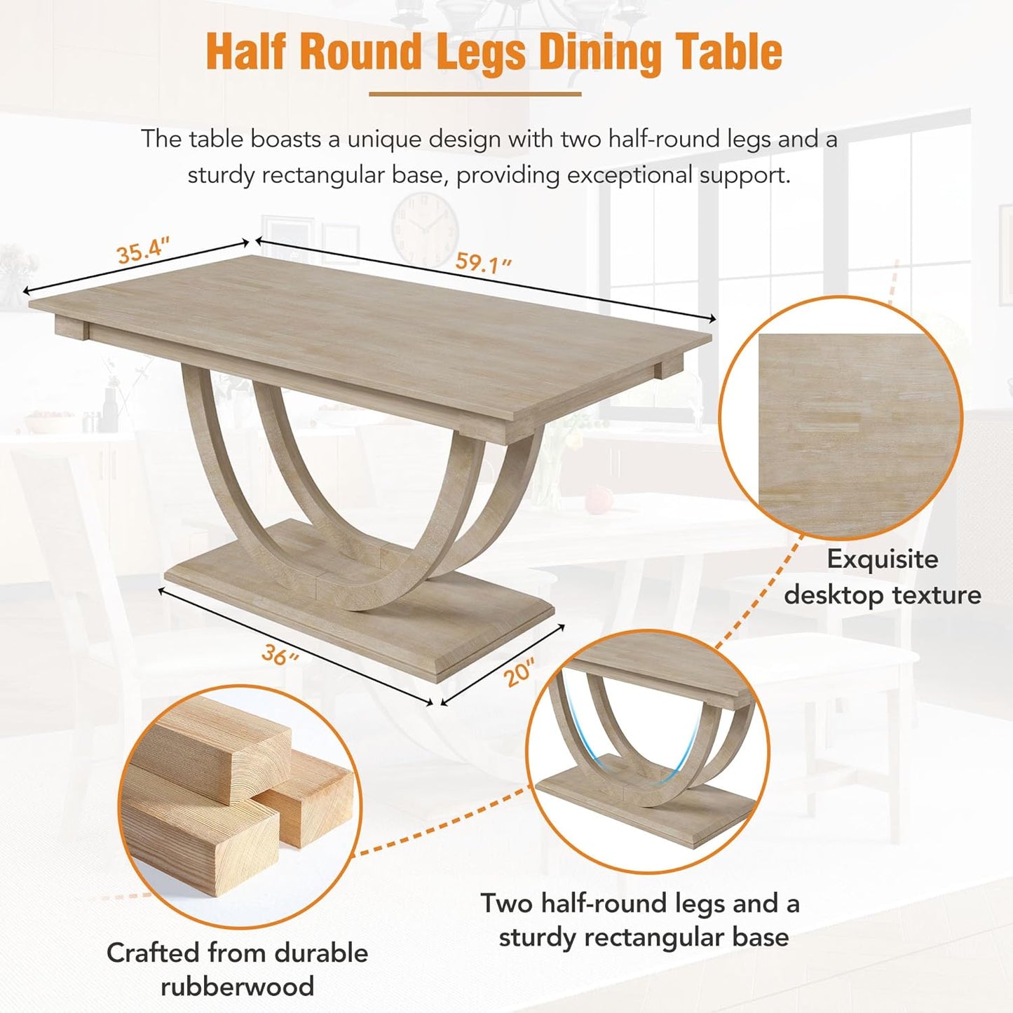 Ball & Cast 6 Piece Dining Table Set with 4 Upholstered Chairs & 1 Bench,Wooden Living Room Furniture for 6 W/ 59.1" Rectangle Kitchen Desk,for Restaurant,Home Bistro,Natural Wood