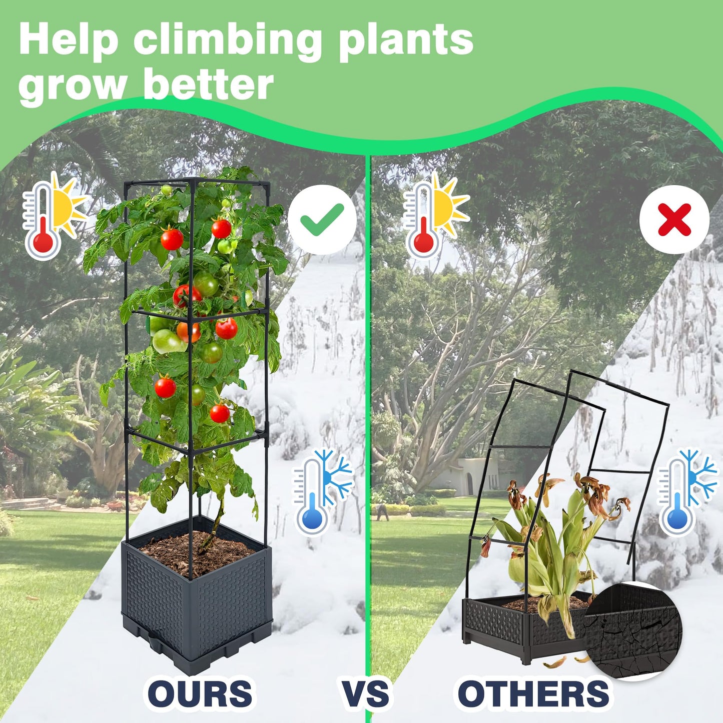 Sumloty 2 Pack Raised Garden Bed Planter Box with Trellis, 44" Self Watering Tomato Planter Box for Climbing Vegetable Flowers and Plants, Tomato Pot for Indoor Outdoor Patio Garden Planter Use