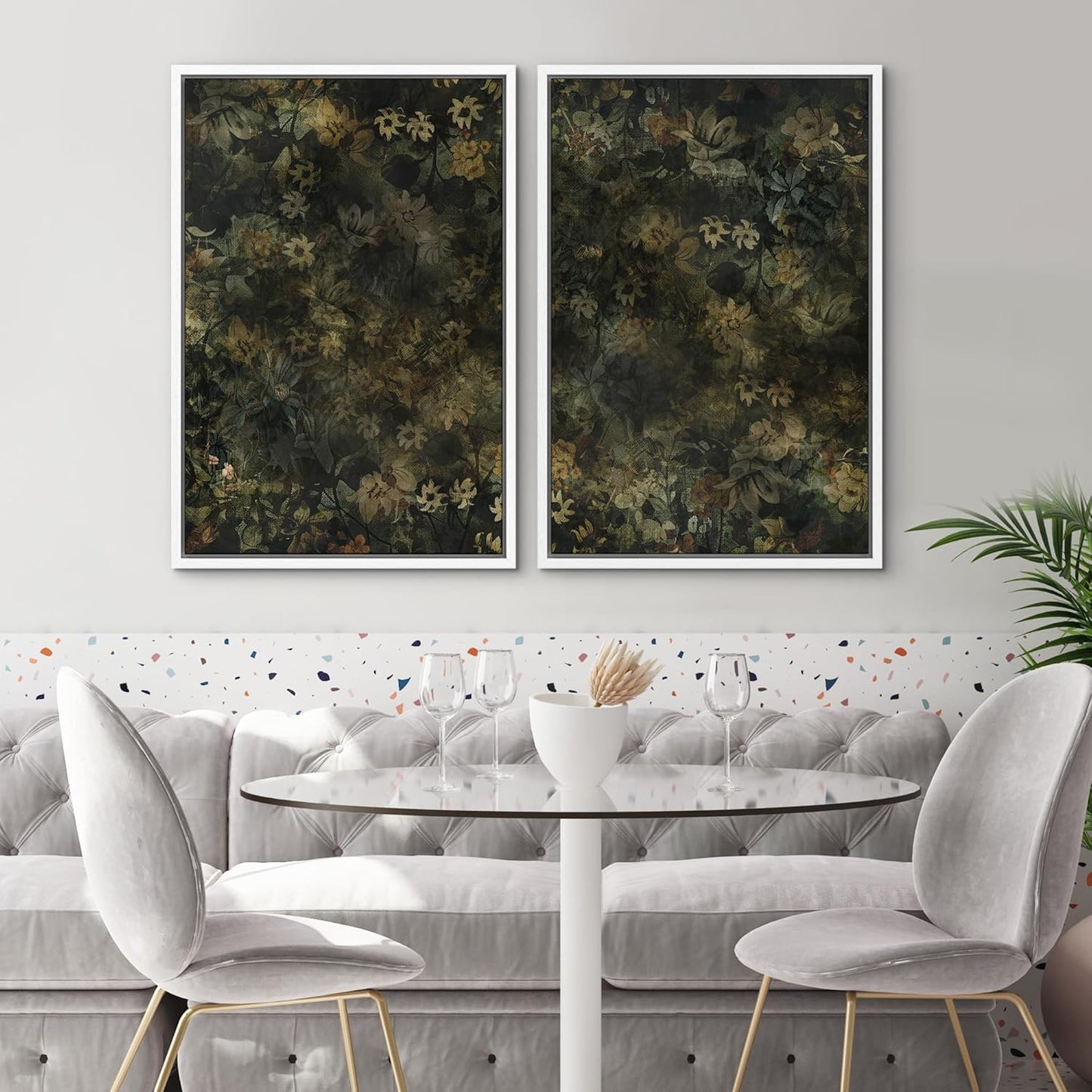 SIGNWIN Framed Canvas Print Wall Art Set Botanical Shadows Dark Floral Illustrations Modern Art Rustic Relax/Calm for Living Room, Bedroom, Office - 24"x36"x2 White