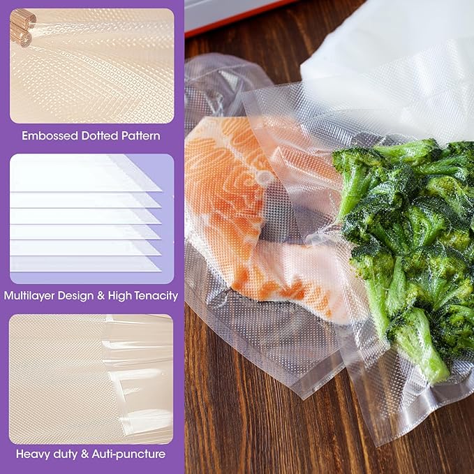Vacuum Sealer Bags for Food, 100 Quart 8”x 12” Precut, Commercial Grade, BPA Free, Heavy Duty with Textured Surface & Puncture Prevention for Food Vac Storage, Freezer, Sous Vide, Meal Prep