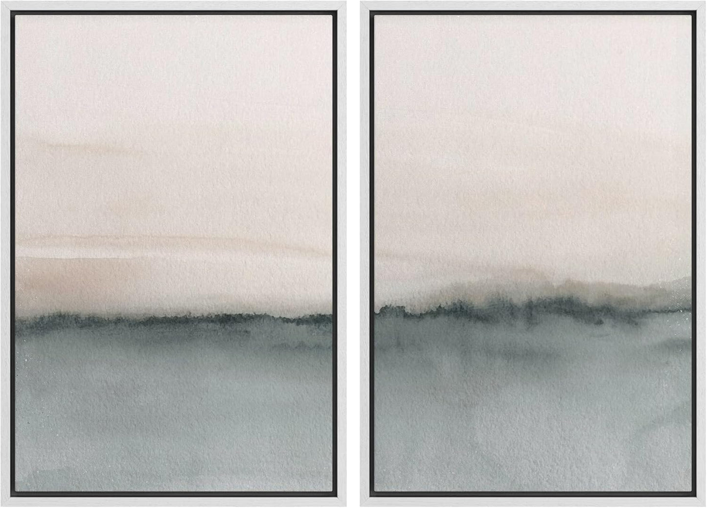 SIGNWIN Framed Canvas Print Wall Art Set Duotone Gray Pastel Landscape Abstract Shapes Illustration Modern Art Decorative Nordic Chic Relax/Zen for Living Room, Bedroom, Office - 24"x36"x2 White