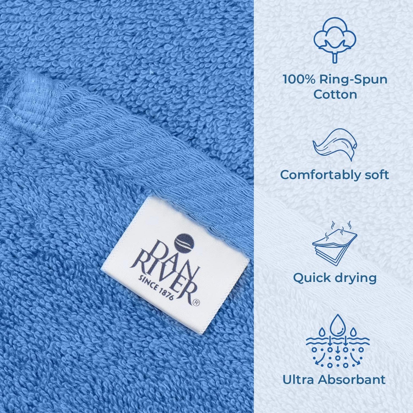 DAN RIVER Pack of 1 Bath Sheet 40x80 Inches, Luxury Bath Towel Set, Extra Large and Quick Dry Soft Cotton Towels - Medium Blue