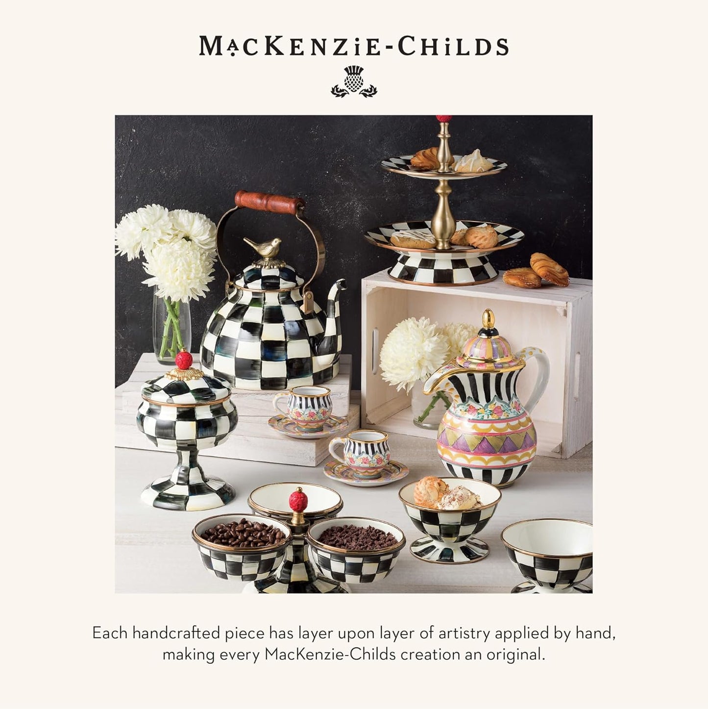 MACKENZIE-CHILDS Set of 4 Enamel Appetizer Plates, Mini Dessert Plates, 5 Inches, White Flower Market
