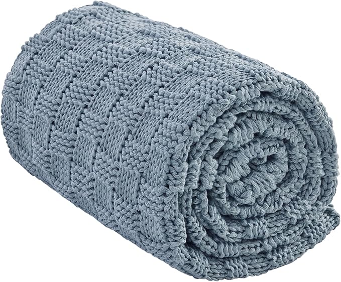 Knitted Weighted Blanket for Adult, No Beads Heavy Blanket 60” x 80'' 10lbs, Breathable Chunky Knit Blanket, Cooling Weighted Blanket for Hot Sleepers, Christmas Home Decor (Light Blue)
