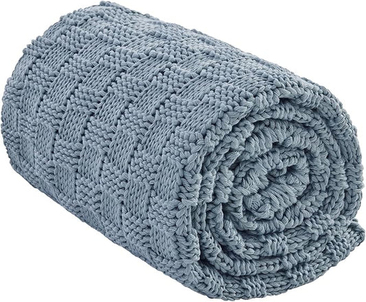 Knitted Weighted Blanket Kids, No Beads Heavy Blanket 36” x 48'' 5lbs, Breathable Chunky Knit Blanket, Cooling Weighted Blanket for Hot Sleepers, Christmas Home Decor (Light Blue)