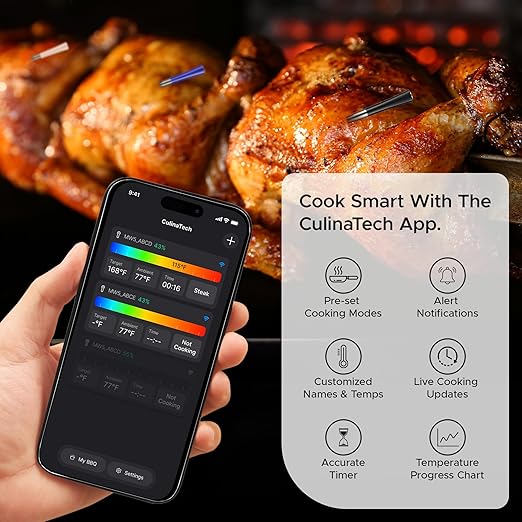 750ft Wireless Meat Thermometer Long Range for Smoker, BBQ & Rotisserie, 3 Probes Smart Bluetooth Thermometer Dual Sensor Waterproof Probe with LCD Base Station Display & App Control