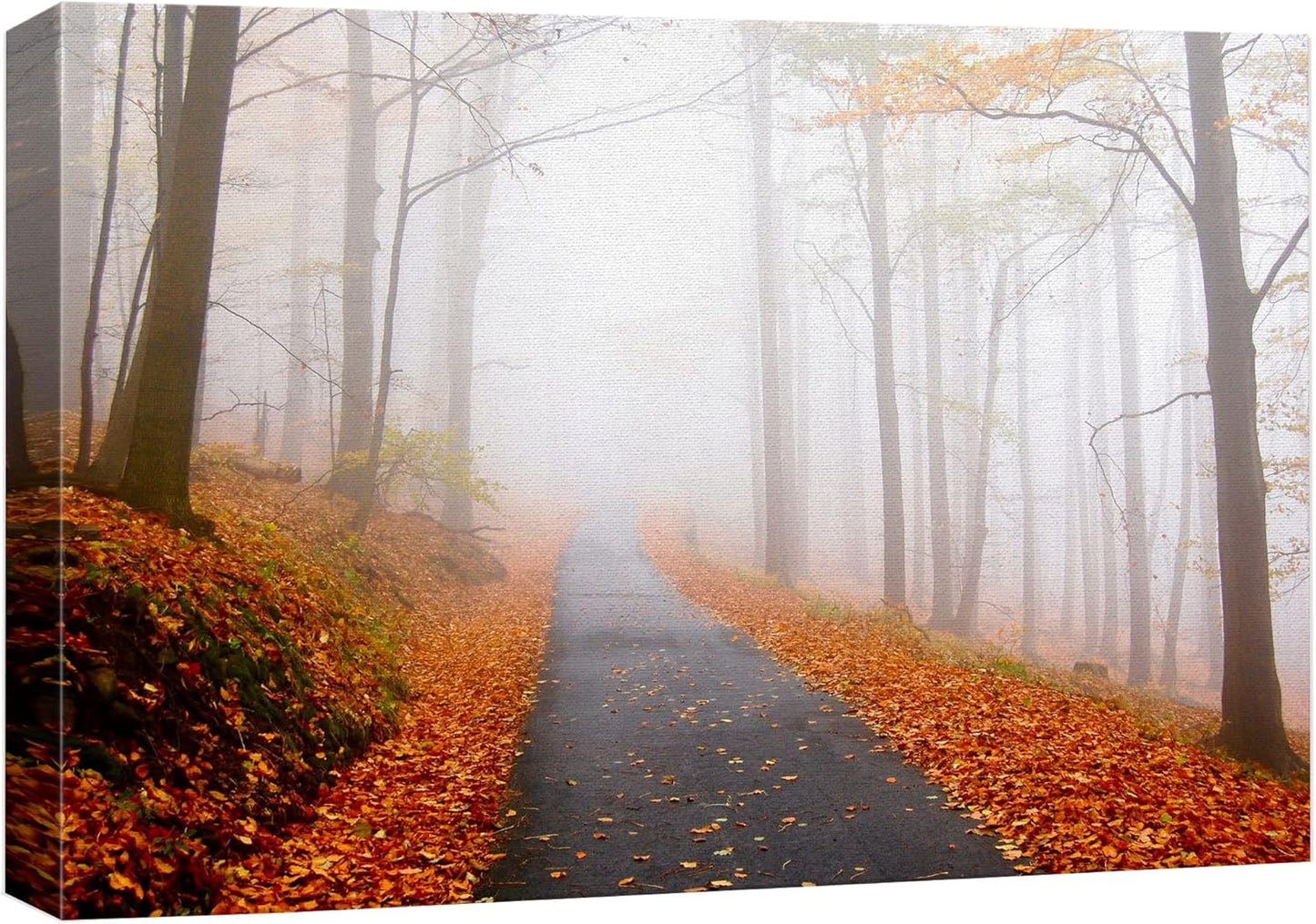 wall26 Canvas Print Wall Art Foggy Autumn Forest Path with Orange Leaves Nature Wilderness Photography Modern Art Rustic Scenic Colorful Multicolor for Living Room, Bedroom, Office - 12"x18"