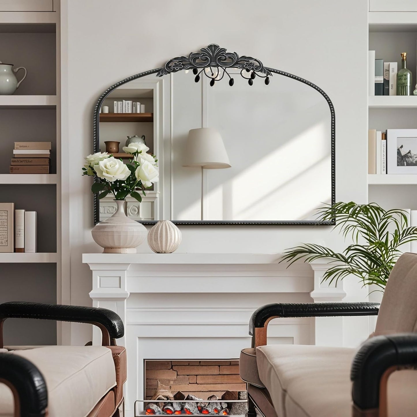Micasso Black Vintage Mirror, 29"x 36" French Baroque Antique Arched Wall Mounted Mirror Decorative Ornate Entryway Mirror for Wall Decor, Living Room, Hallway