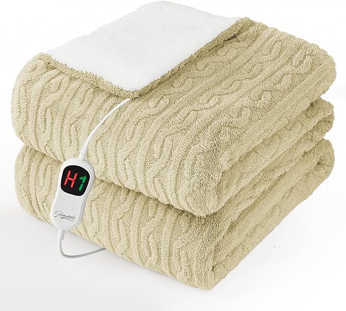 Homemate Electric Heated Blanket Twin - 62"x84" Heating Bed Blankets Throw with 10 Heating Levels 8 Hours Auto Off Fast Heating Over-Heated Protection Ultra Soft Warm Flannel ETL Certified