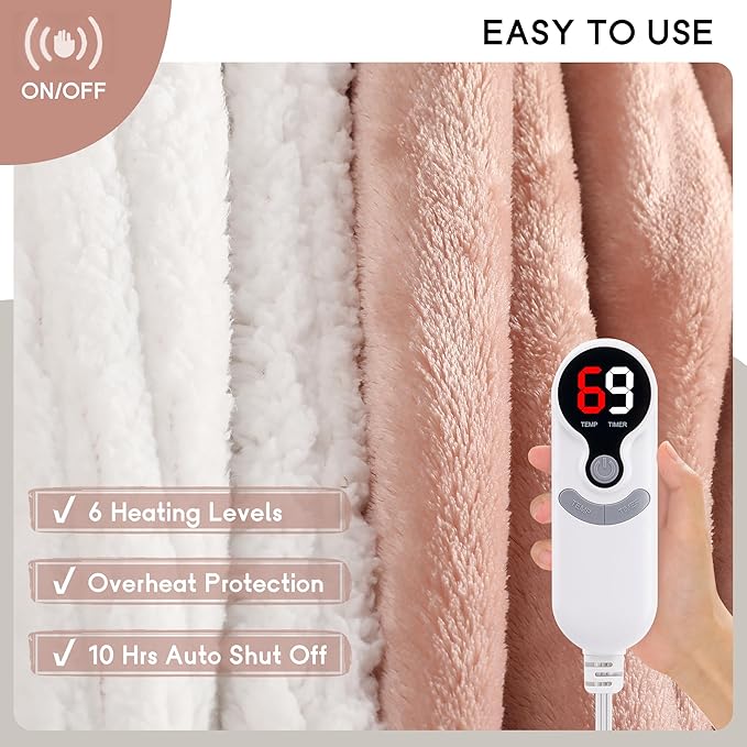 Heated Blanket Electric Blanket Queen Size 84''x90'' with 9 Heating Levels, 1-10 Hour Auto Shut Off, Machine Washable, Dual Controller Soft Warming Blanket for Couch, Bed, Office - Cozy Pink