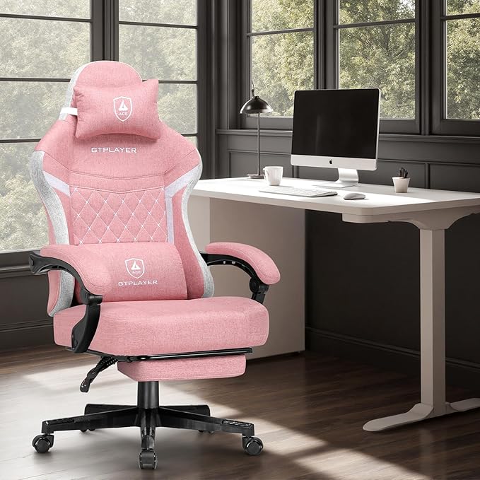 GTPLAYER Gaming Chair, Fabric Computer Office Chair with Pocket Spring Cushion, Ergonomic Office and Gaming, Video Gaming Chair with Linkage Armrests, High Back Desk Chair with Adjustable Recliner