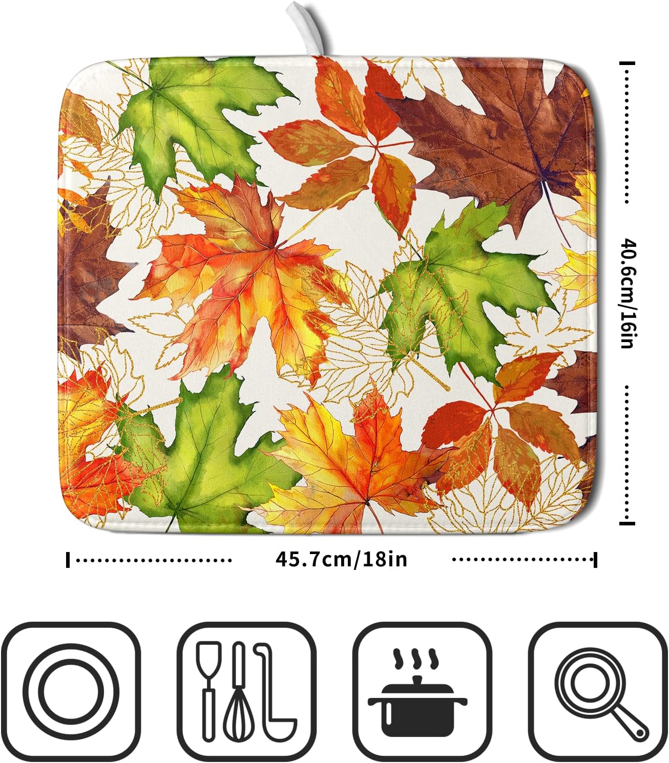 Fall Leaf Dish Drying Mat for Kitchen Counter 16x18 Inch Autumn Harvest Thanksgiving Maple Leaves Absorbent Reversible Microfiber Dish Drainer Rack Mats Countertops Protector Mat