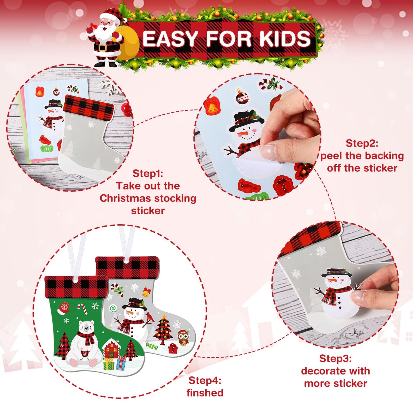 Fuyoooo 48 Pcs Christmas Craft Kits for Kids Christmas Stockings Christmas Tree Stockings Ornaments Kit Make Your Own Christmas Craft DIY Stockings Cutouts for Holiday Farmhouse Decor