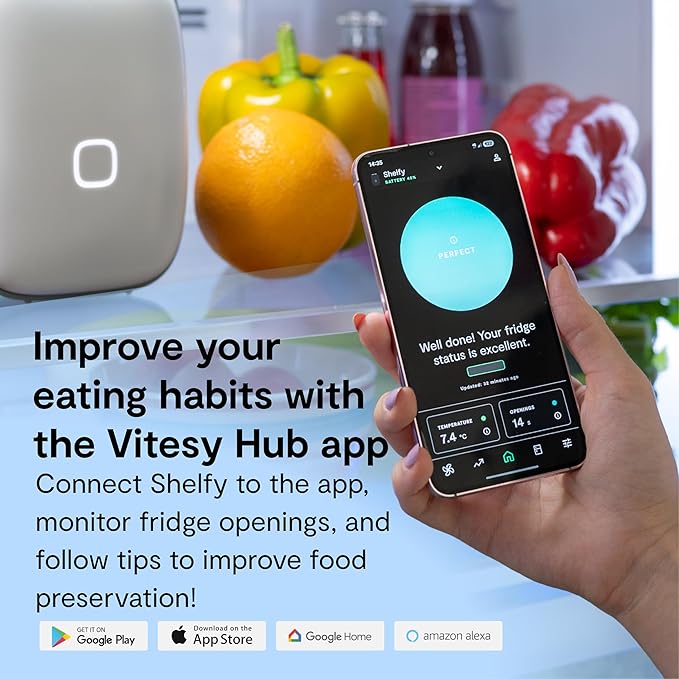 VITESY SHELFY 2 Smart Refrigerator Device | Extends Food Freshness and Reduces Food Waste | Removes Bad Odors | IoT Technology | Photocatalytic and Washable Filter | USB-C Charging