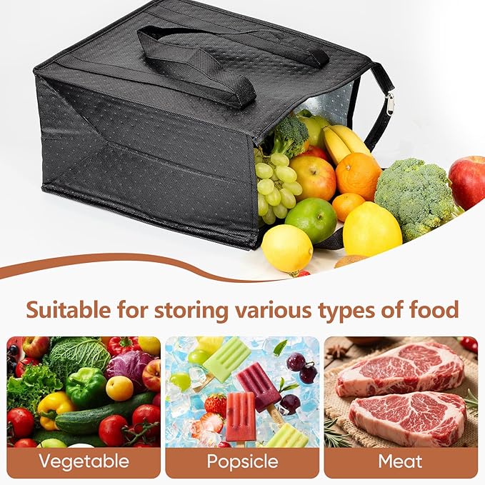 15 Pcs Insulated Cooler Bag – Reusable Cooler Bags with Zipper Top, Thermal Totes for Hot & Cold Food, Foldable, Washable, Sturdy Handles, Ideal for Shopping, Lunch Travel,(Black Blue Grey)