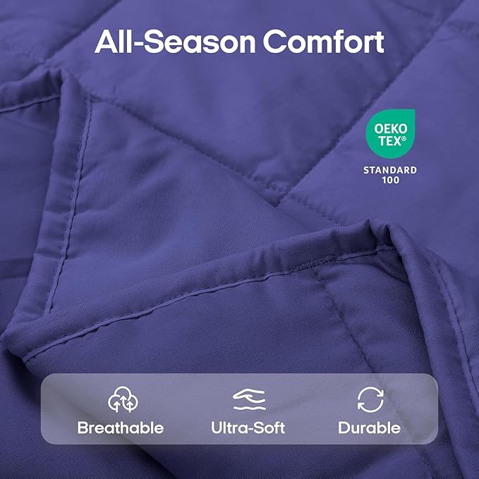 ZonLi Weighted Blanket for Adults (60"x80", 15lbs, Dusk Blue) Queen Size High Breathability Cooling Heavy Blanket, Soft Material with Premium Glass Beads, All-Season, Easy Care