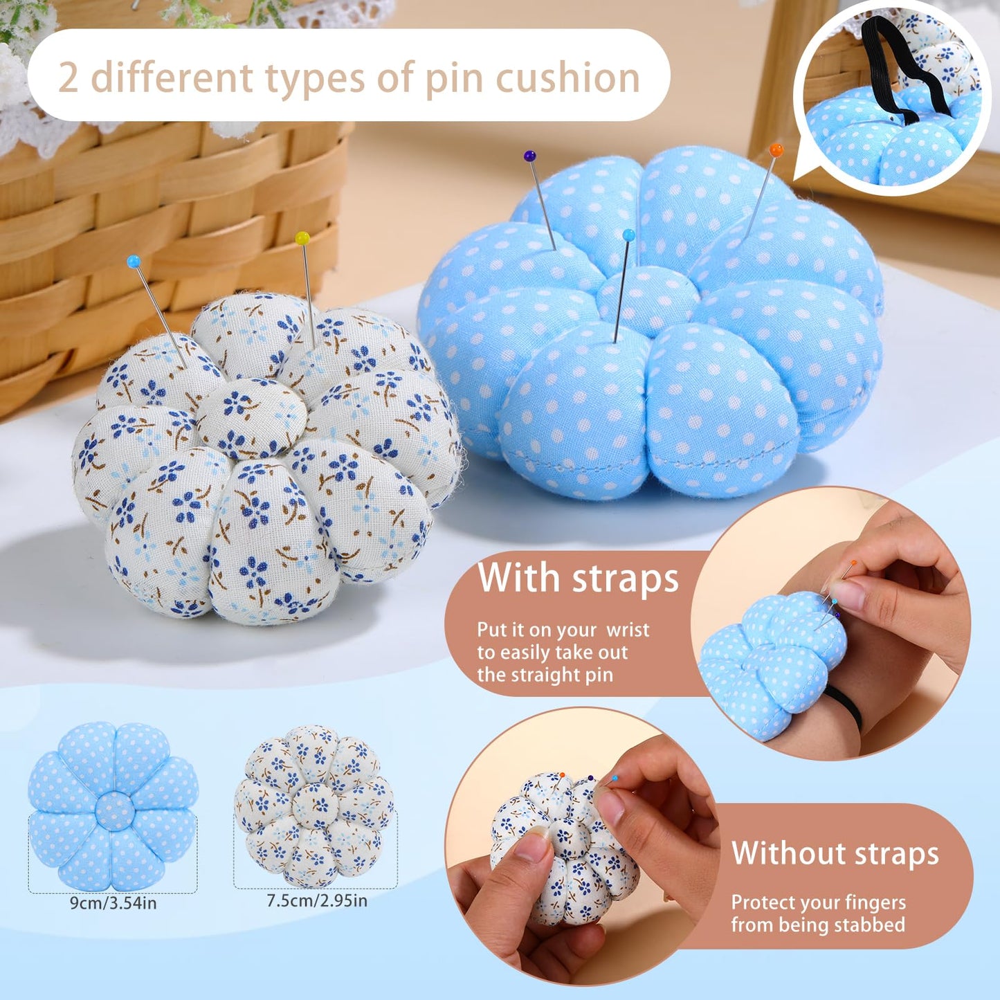 Sewing Pin Cushion Kit, Wrist Pin Cushions for Sewing, Needle Cushion with 150Pcs Sewing Pins, 50Pcs Sewing Needles, Seam Rippers, Scissors, and Tape Measure