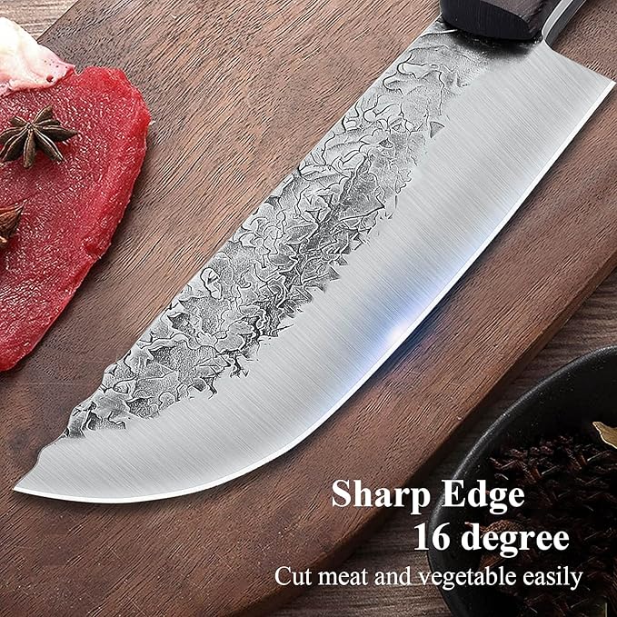 DRAGON RIOT Hand Forged Butcher Knife Cleaver 7.5 Inch High Carbon Steel Meat and Vegetable Cleaver Knife Full Tang Sharp Chef Knife for Kitchen Camping and BBQ