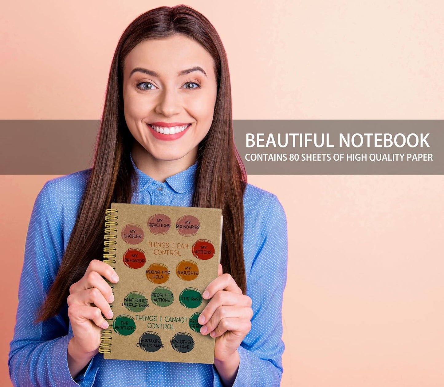 Knibeo Mental Health Journal Notebook - Anti Anxiety Notebook, Kraft Paper Notebook,5.5×8.3 Spiral Bound Notebook with 164 Pages, Therapist Notebook, Mental Health Gifts, College School Supplies