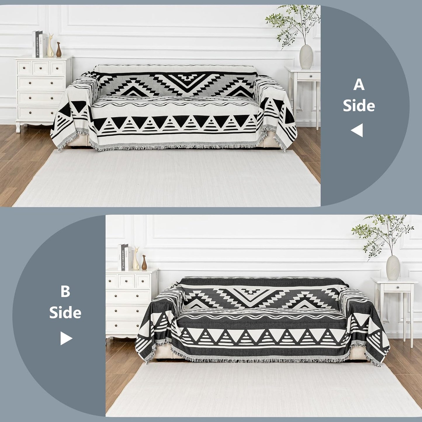 MYSKY HOME Boho Couch Cover for Dogs Washable Black Rhombic Couch Sofa Protector Cats Pets Friendly Chenille Geometric Sofa Covers Soft Durable Farmhouse Sofa Slipcovers, 71" X102"