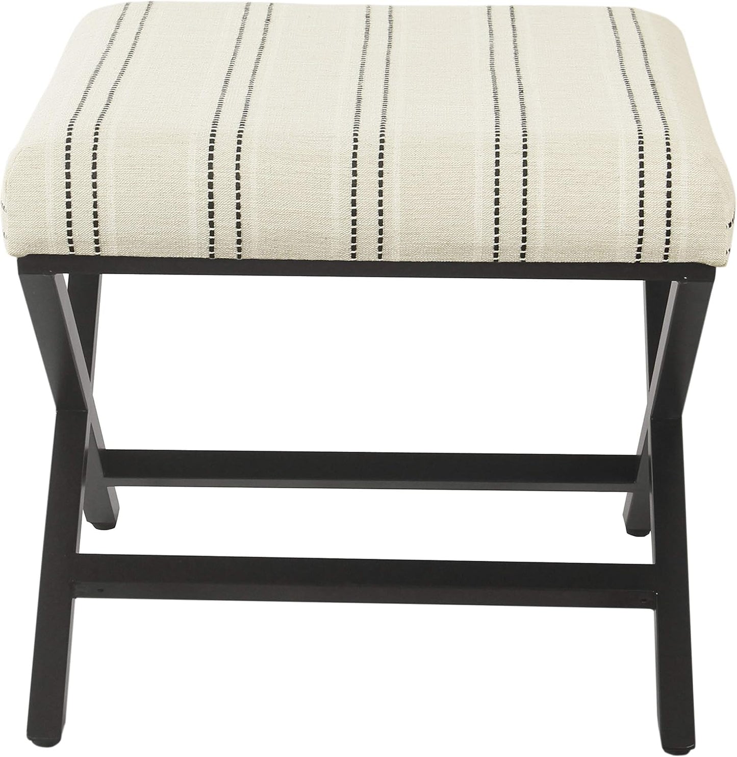 Homepop Home Decor | Modern Square Ottoman with Metal X Base | Ottoman for Living Room & Bedroom | Decorative Home Furniture (Black and White Stripe)
