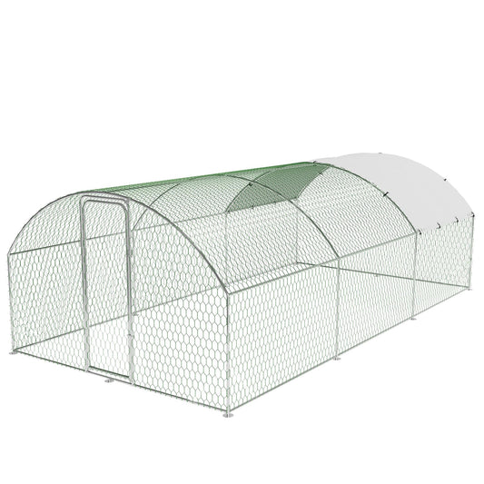 9.8'x19.7'x6.5' Large Metal Chicken Coop Walk-in Poultry Cage, Outdoor with Waterproof Anti-UV Cover & Galvanized Frame, Chicken Run for Backyard Farm, Ducks, Rabbits