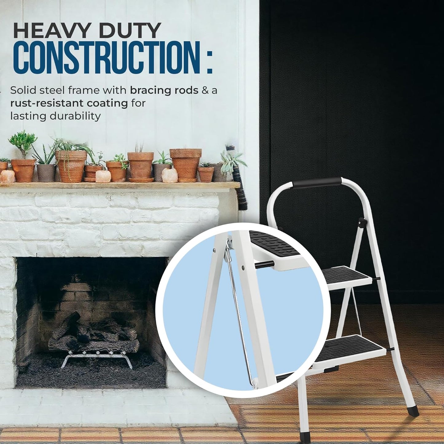 SIMPLI-MAGIC 2-Step Ladder, 350 LBS Capacity Folding Step Stool – Anti-Slip Wide Steps & Handgrip – ANSI Certified Lightweight & Durable Steel Stepping Stool for Kitchen, Home, Office & Garage