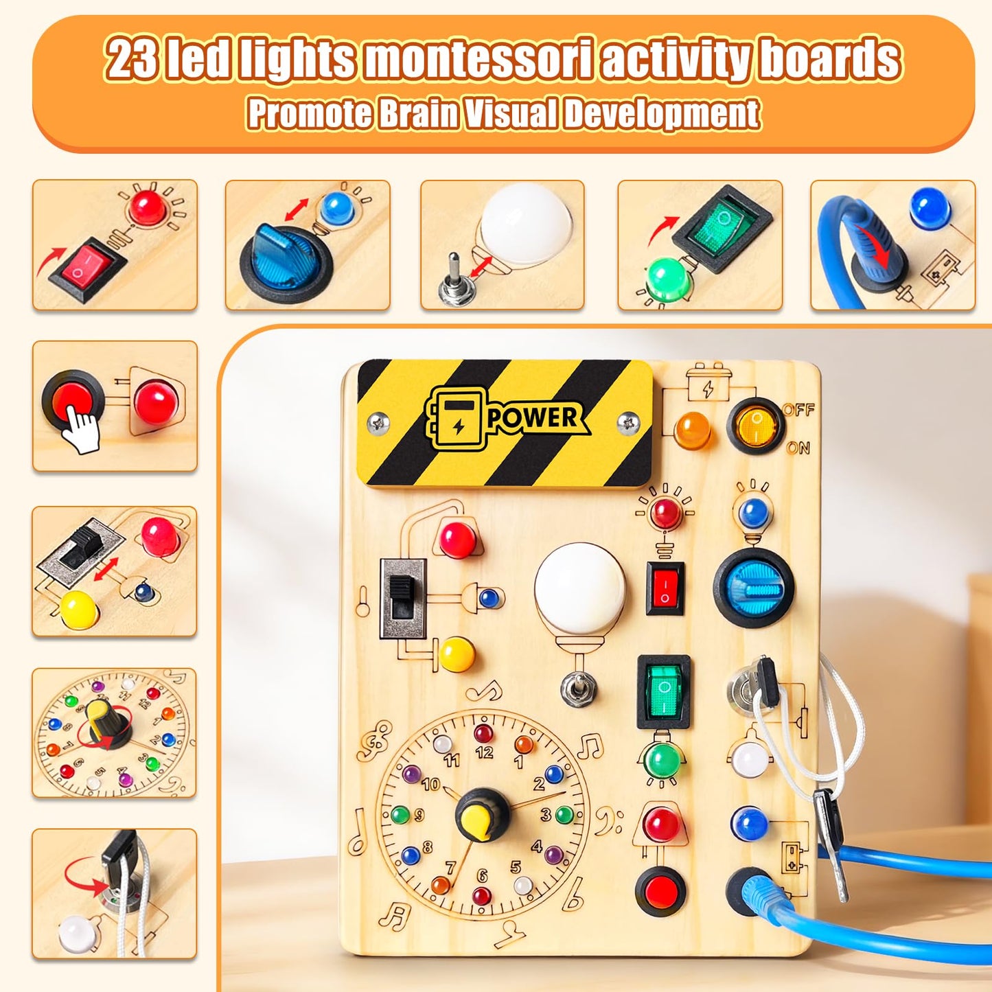 Konijiwa Busy Board - Montessori Toys for 1-3 Years Old Boys & Girls | Sensory Toys for Kids with Autism | Toddlers Learning Activity for Early Development (Busy Board v2)