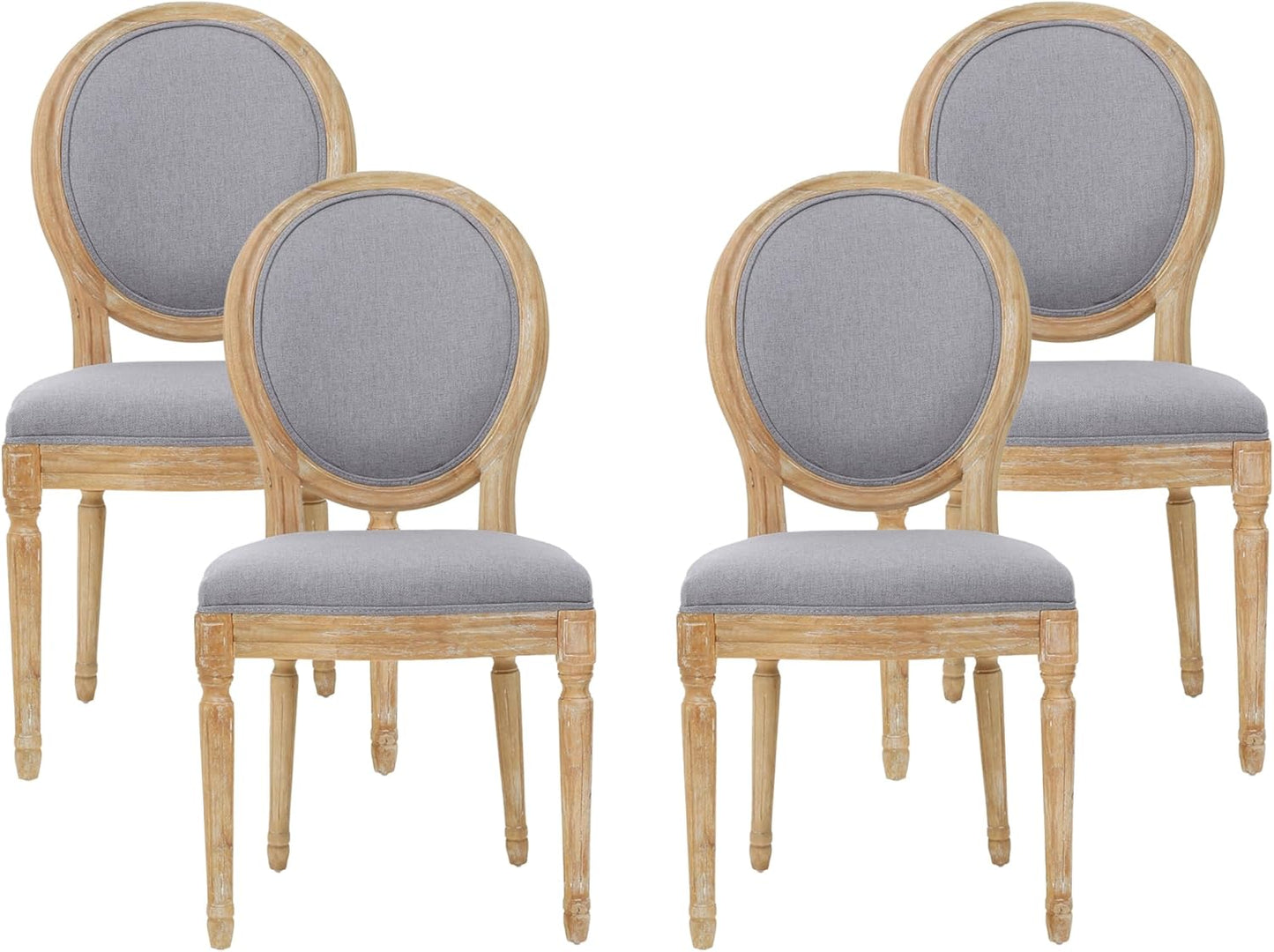 GDFStudio Hedwig French Country Fabric Dining Chairs (Set of 4), Light Gray + Natural