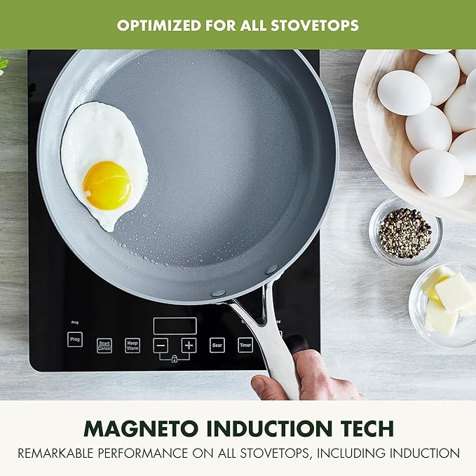 GreenPan 11" Valencia Pro Ceramic Nonstick Frying Pan Skillet, Hard Anodized PFAS-Free Cookware, Induction Ready, Compatible on All Cooktops, Dishwasher & Oven Safe, Stainless Steel Handle, Gray