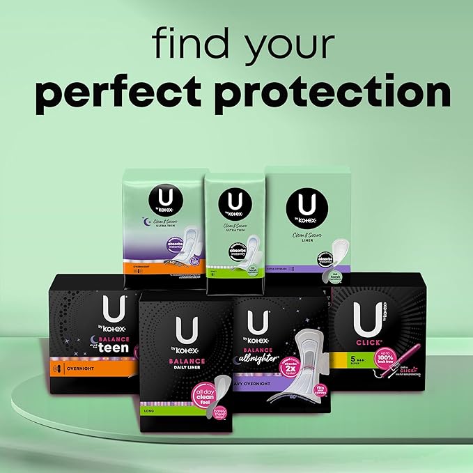 U by Kotex Clean & Secure Ultra Thin Pads, Regular Absorbency, 176 Count (4 Packs of 44) (Packaging May Vary)