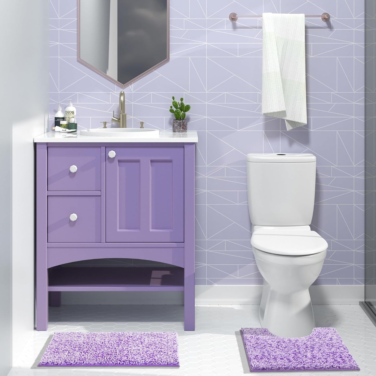 Yimobra Chenille Bathroom Rugs, 28x17.5, Extra Soft Bath Mats for Bathroom Non Slip, Fluffy Plush Luxury Shower Mat Outside, Water Absorbent, Machine Washable, Purple & Lavender