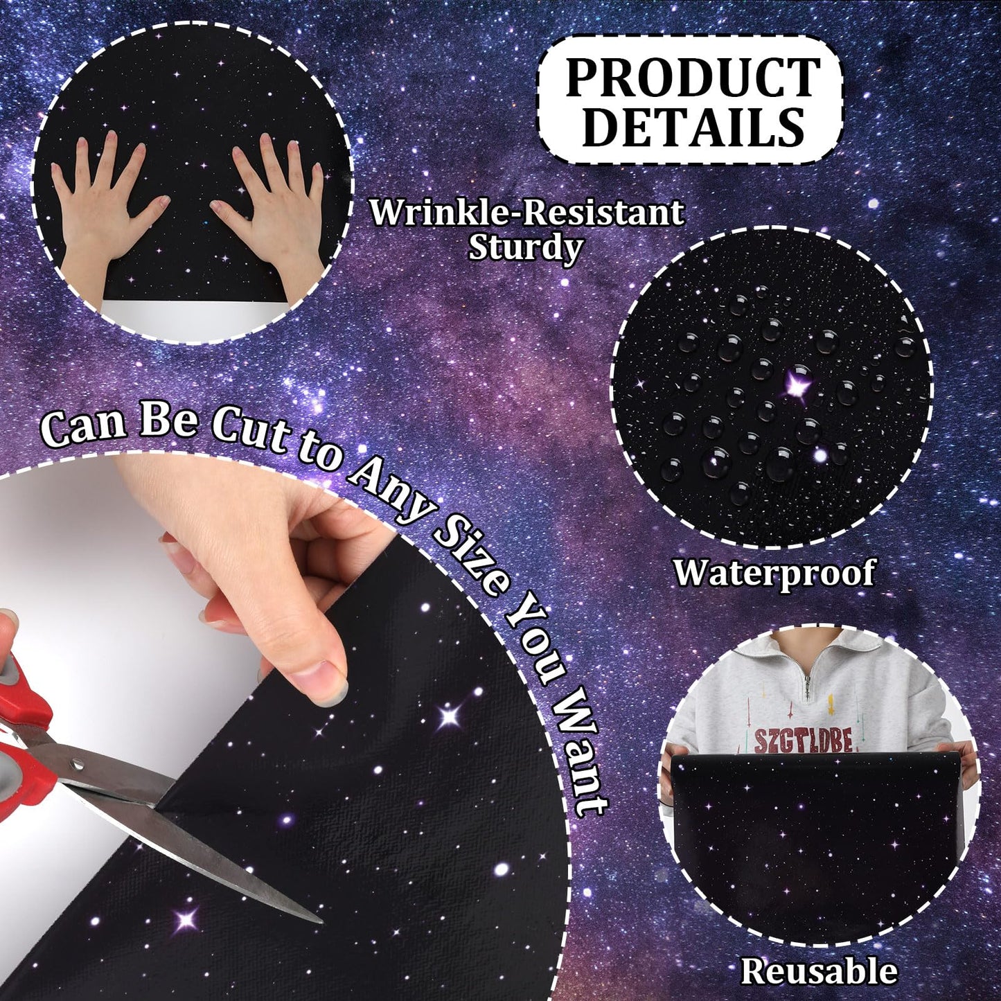 2 Rolls Starry Bulletin Board Paper Roll Non-Woven Bulletin Board Background Reusable Waterproof Poster Fade Resistant Black Purple Poster for Classroom Decor Wrapping Crafts Supplies 15.6 in x 12 Ft