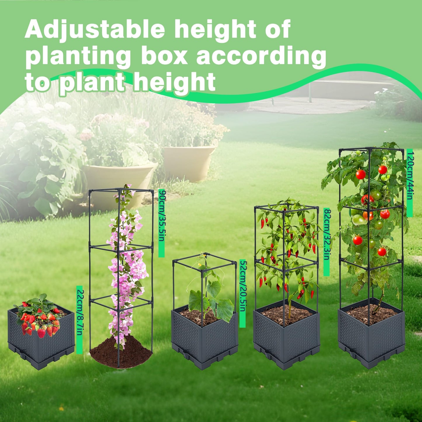 Sumloty 2 Pack Raised Garden Bed Planter Box with Trellis, 44" Self Watering Tomato Planter Box for Climbing Vegetable Flowers and Plants, Tomato Pot for Indoor Outdoor Patio Garden Planter Use