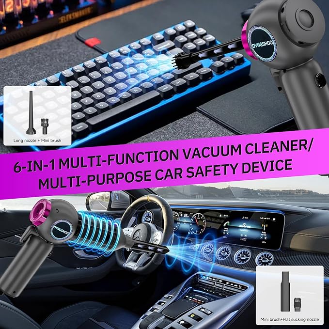 Handheld Car Vacuum Portable Cordless（Equipped with a one-Touch Window Breaker and Seatbelt Cutter ） Car Vacuum Cleaner with 25000Pa Ultra-Strong Suction,Design for Drivers, Home, Pet Hair