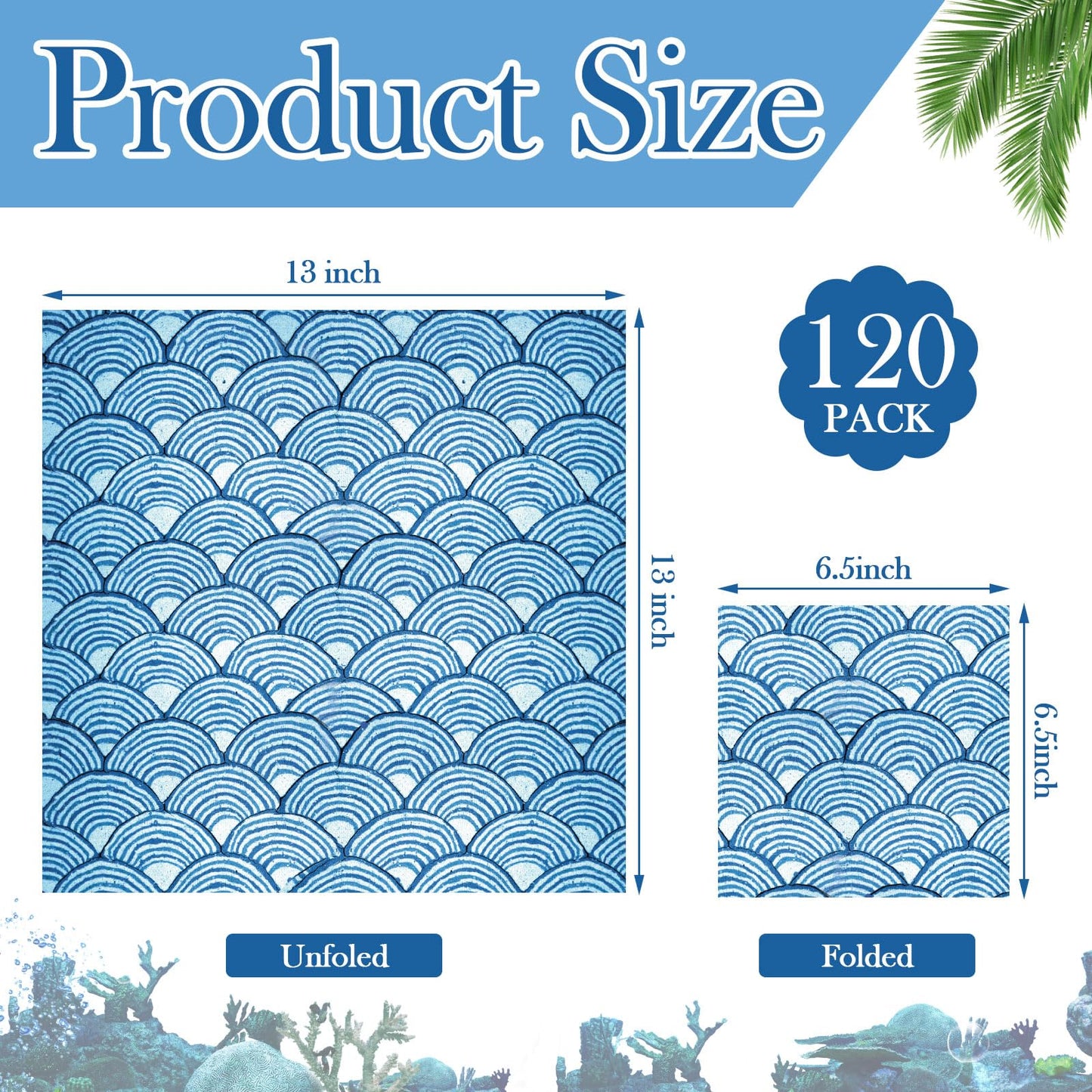 Glenmal 120 Pack Coastal Beach Blue Style Decoupage Paper Napkins, 12 Styles Decorative Cocktail Napkins for DIY Crafting Guest Tea Party Scrapbook Holiday Birthday Wedding Baby Shower, 13 Inch