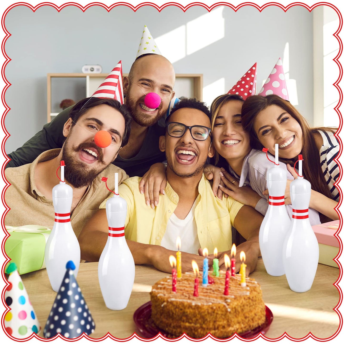 Funtery 12 Set Bowling Lovers Gifts for Men Women 25 oz Reusable Bowling Pin Plastic Water Bottles with Straws and Lids Sports Fans