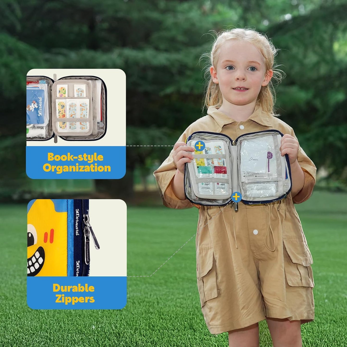 Stbernard Small First Aid Kit for Kids and Adults, Medical Kit with Digital Thermometer for Home, Travel, Hiking, Backpack, 6.3x4.33x1.97in, Blue