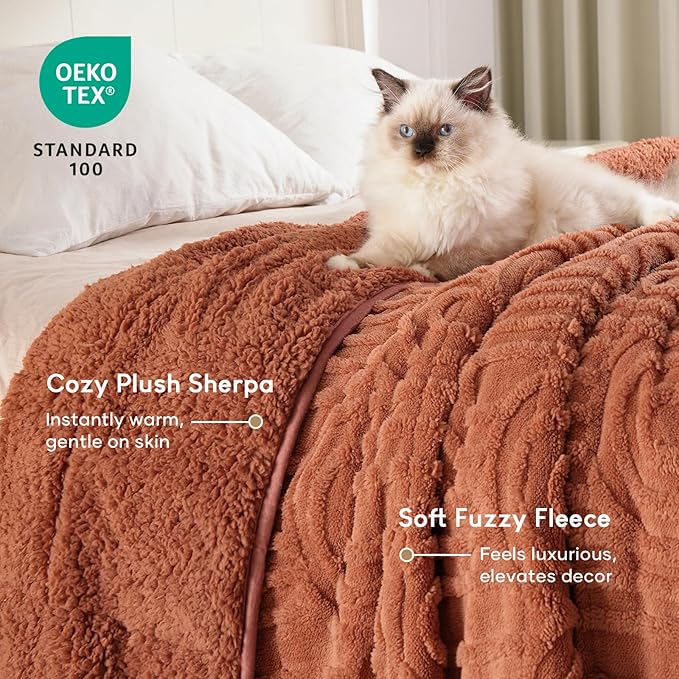 Cottonblue Jacquard Weighted Blanket for Adults 15 lbs Queen Size, Cozy Fluffy Sherpa Fleece Weighted Throw Blankets 60" x 80" for Sleep Relax, Fuzzy Warm Arch Heavy Blanket for Bed Couch, Rust Pink